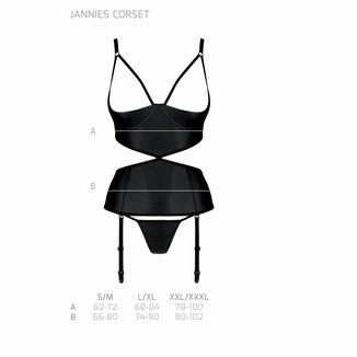 Корсет с открытой грудью Passion JANNIES CORSET S/M black, стринги в наборе, numer zdjęcia 6