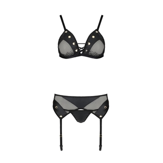 Комплект белья Passion NESSY SET XXL/XXXL black, бюстгальтер, пояс для чулок, стринги, numer zdjęcia 4