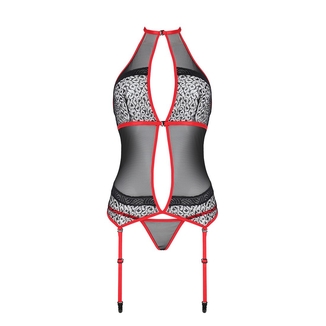 Корсет с пажами Passion SATARA CORSET S/M red, стринги, кружево, застежки спереди и сзади, фото №4