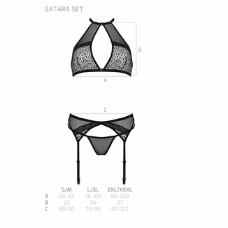 Комплект белья Passion SATARA SET L/XL black, топ, пояс для чулок, стринги, фото №6