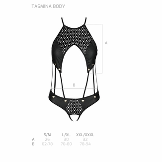 Боди с открытым доступом Passion TASMINA BODY L/XL black, экокожа, шнуровки, ажурные кружева, фото №6