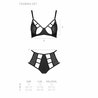 Комплект белья Passion TASMINA SET XXL/XXXL black, лиф, высокие трусики с корсетом сзади, photo number 6