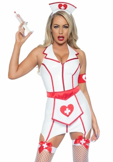 Виниловый костюм медсестры Leg Avenue Vinyl ER Hottie XS, платье, фартук, манжета, головной убор, фото №2