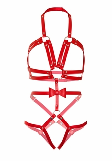 Портупея-тедди из ремней Leg Avenue Studded O-ring harness teddy L Red, экокожа, фото №6