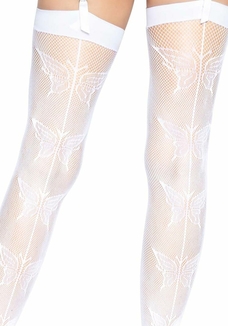 Чулки-сетка со швом сзади Leg Avenue Butterfly back seam thigh highs One size White, photo number 5
