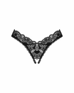 Кружевные стринги Obsessive Donna Dream crotchless thong XS/S Black, открытый доступ, numer zdjęcia 4