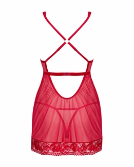 Прозрачная сорочка бэби-долл Obsessive Lacelove babydoll & thong XS/S Red, кружево, стринги, photo number 5
