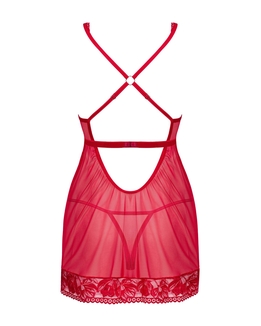 Прозрачная сорочка бэби-долл Obsessive Lacelove babydoll & thong M/L Red, кружево, стринги, numer zdjęcia 5