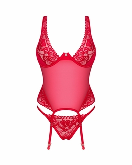 Прозрачный корсет Obsessive Lacelove corset XS/S Red, кружево, подвязки для чулок, numer zdjęcia 4