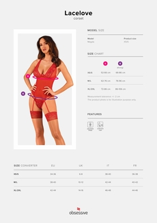 Прозрачный корсет Obsessive Lacelove corset XL/2XL Red, кружево, подвязки для чулок, numer zdjęcia 6