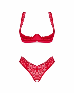 Комплект белья Obsessive Lacelove cupless 2-pcs set XS/S Red, открытый доступ, открытая грудь, фото №4