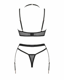 Комплект белья Obsessive Selinne 3-pcs set XL/2XL Black, бюстгальтер, стринги пояс для чулок, фото №5