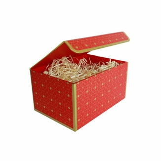 Подарочная коробка красная с золотым геометрическим рисунком, L — 25,3×18×13,5 см, фото №3