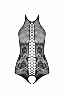 Бодистокинг с имитацией корсетной шнуровки Passion BS094 One Size, black, цветочный узор, с доступом, фото №4