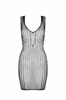 Мини-платье с вертикальным узором Passion BS097 One Size, black, плетение по бокам, numer zdjęcia 4