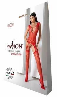 Бодистокинг с плетением на груди Passion BS099 One Size, red, открытый доступ, имитация подвязок, фото №7