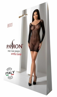 Полупрозрачное мини-платье Passion BS101 One Size, black, рукава-митенки, numer zdjęcia 7