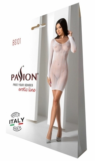 Полупрозрачное мини-платье Passion BS101 One Size, white, рукава-митенки, numer zdjęcia 7