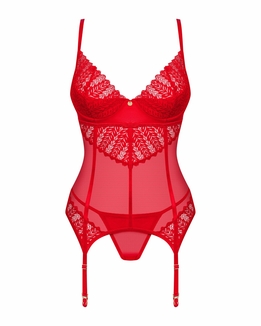 Комплект корсет и стринги Obsessive Ingridia corset & thong M/L, красный, photo number 4