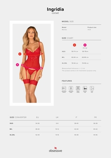 Комплект корсет и стринги Obsessive Ingridia corset & thong XL/2XL, красный, фото №6