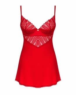 Пеньюар Obsessive Ingridia chemise & thong XS/S, красный, сорочка, стринги, фото №4