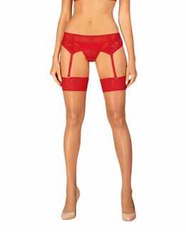 Чулки Obsessive Ingridia stockings M/L, бежевые с красной резинкой, фото №2