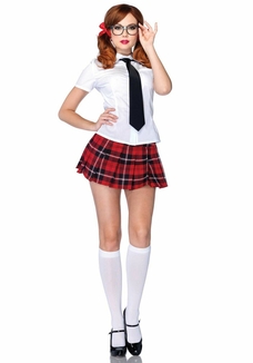Эротический костюм школьницы Leg Avenue Private School Sweetie S, рубашка, юбка, галстук, оправа, photo number 3