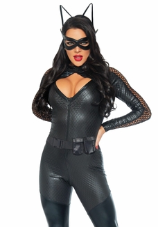 Эротический костюм супергероя-кошечки Leg Avenue Wicked Kitty L, комбинезон, пояс, маска, ушки, фото №2