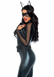 Эротический костюм супергероя-кошечки Leg Avenue Wicked Kitty L, комбинезон, пояс, маска, ушки, фото №5