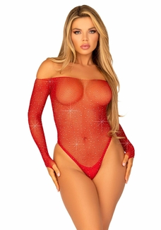Сетчатое боди со стразами Leg Avenue Crystalized fishnet bodysuit Red One Size, фото №2