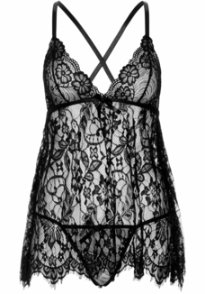Сорочка беби-долл Leg Avenue Floral lace babydoll & string Black S, стринги, фото №4