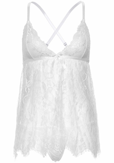 Сорочка беби-долл Leg Avenue Floral lace babydoll & string White S, стринги, фото №4