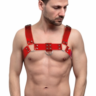 Мужская портупея на грудь Feral Feelings - Bulldog Harness Red Trasparent, фото №2