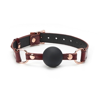 Силиконовый кляп Liebe Seele Wine Red Ball Gag, диаметр шарика 4,3 см, ремень из натуральной кожи, фото №2