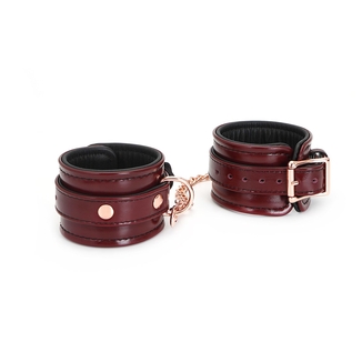 Кожаные наручники Liebe Seele Wine Red Wrist Cuffs, съемная цепочка-крепление, photo number 3