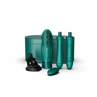 Компактная смарт секс-машина Zalo – Sesh Turquoise Green, 2 насадки, пульт ДУ, кристалл Swarovski, фото №3