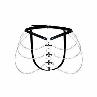 Сексуальные кожаные трусики украшенные цепями Art of sex - Cross, цвет Черный, размер XS-M, фото №4