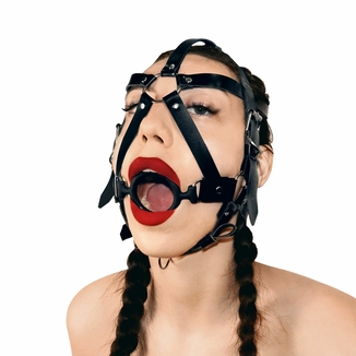 Кляп-маска с силиконовым кольцом Art of Sex - Tamer, Натуральная кожа, цвет Черный, numer zdjęcia 2