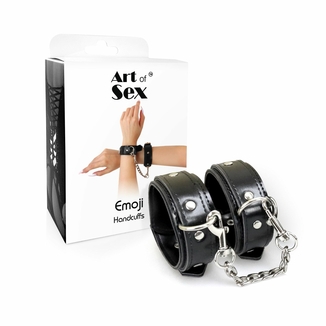 Наручники из экокожи Art of Sex - Handcuffs Emoji, цвет черный, numer zdjęcia 5