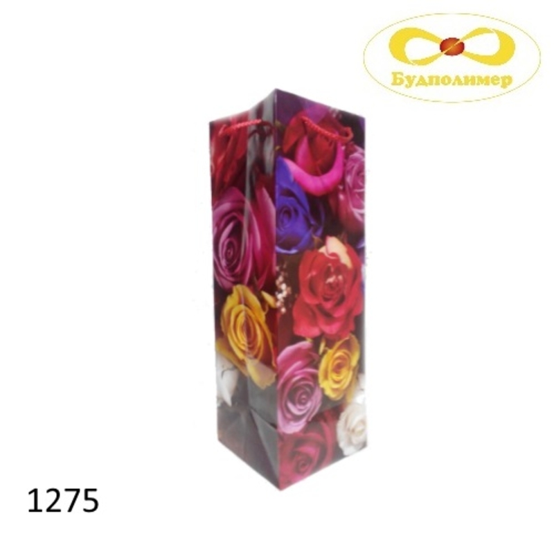 Пакет бумажный подарочный под бутылку Цветы 16х45 см  арт. 1275 (20шт)