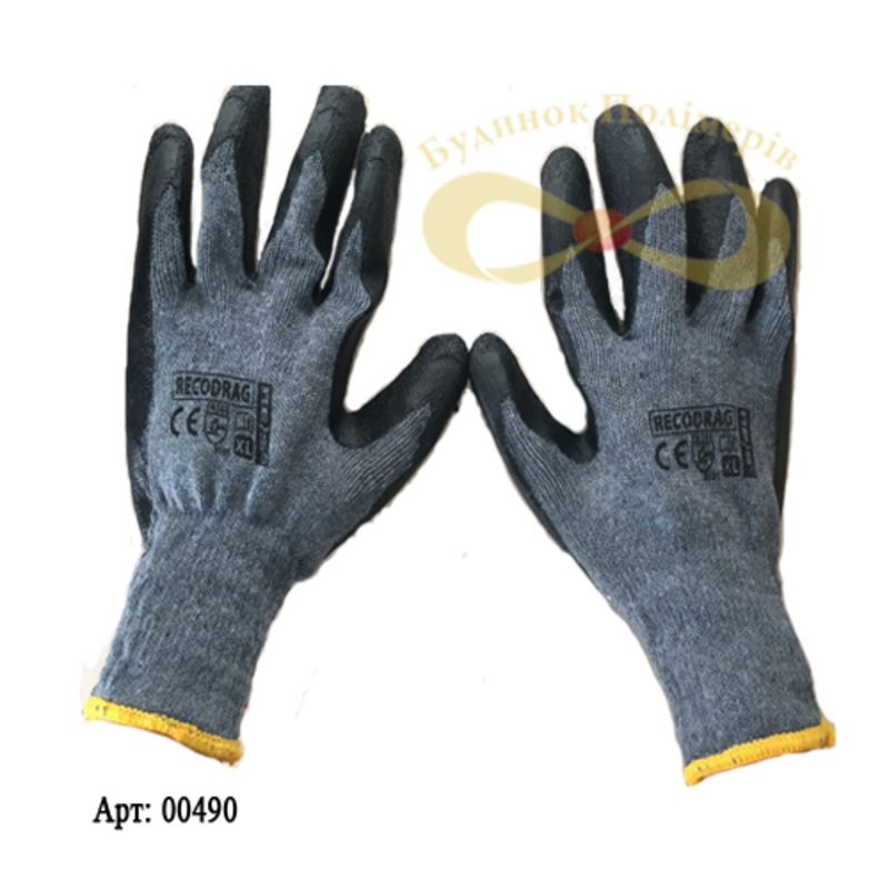 Перчатки рабочие теплые Recodrag с покрытием пена серо-черные арт. 0490 (12шт)