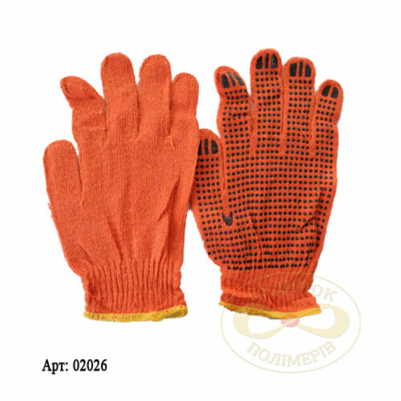 Перчатки рабочие хлопковые с ПВХ покрытием оранжевые арт. 2026 (12шт)