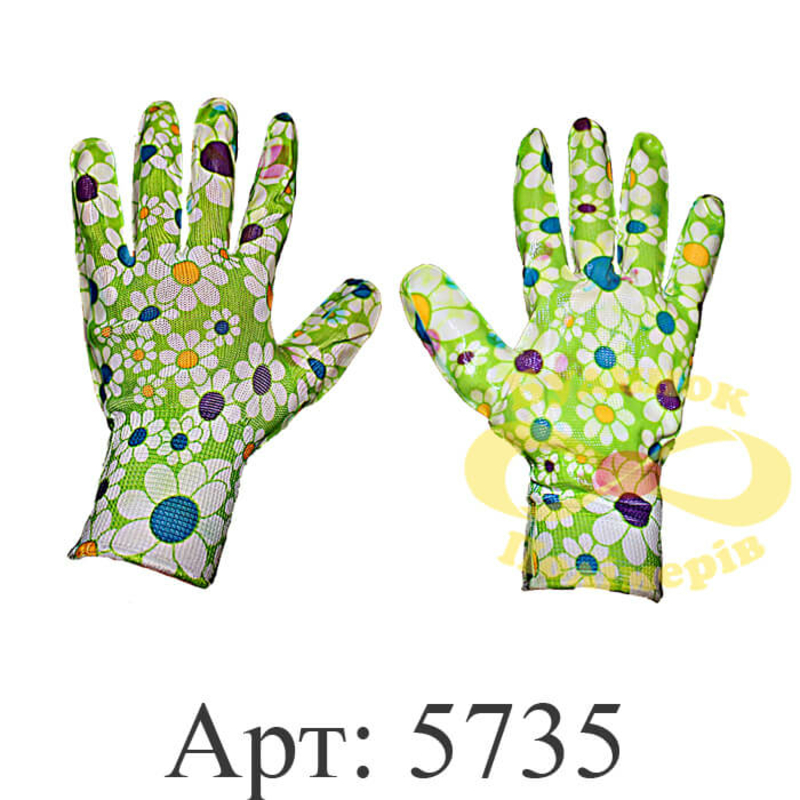 Перчатки женские робочие стрейчевые с принтом Цветы напыление силикона 12 шт. арт. 5735