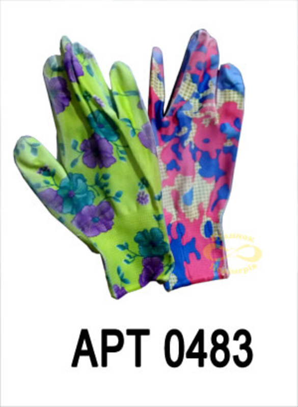 Перчатки женские стрейчевые с принтом Цветочки / Бабочки покритие силикон 12 шт. арт. 0483