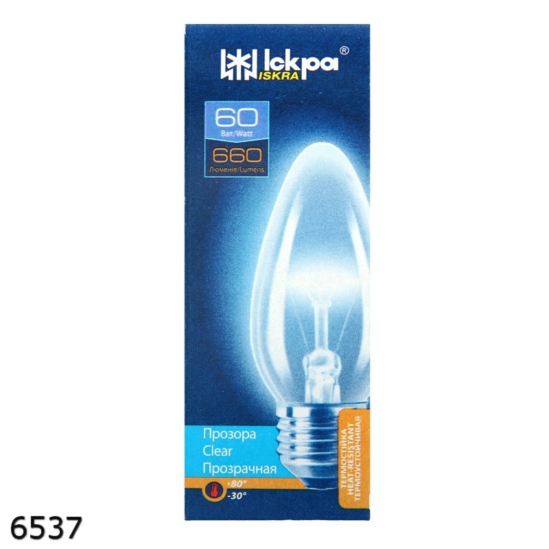 Лампочка накаливания цоколь E27, B35, 60W свеча в индивидуальной упаковке арт. 6537 (10шт)