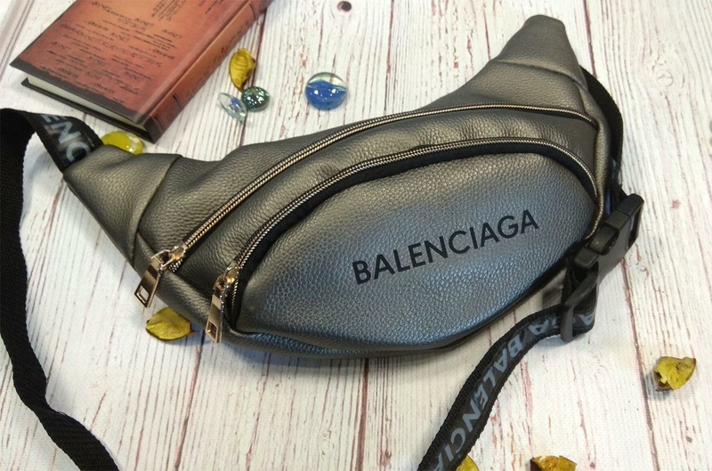 Стильная женская поясная сумочка, бананка Balenciaga, баленсиага. Графит. Турция., фото №5