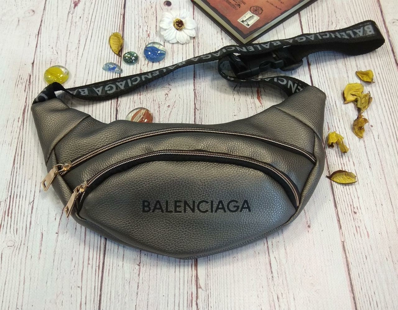Стильная женская поясная сумочка, бананка Balenciaga, баленсиага. Графит. Турция., фото №7