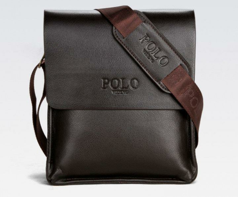 Качественная мужская сумка через плечо Polo Videng, поло. Темно-коричневая. 24x21x7, фото №2