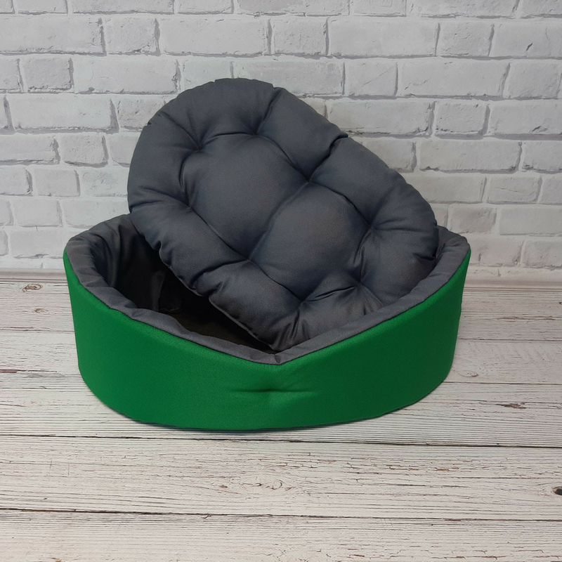 Лежак двухсторонний для собак и кошек. Зеленый с серым, фото №6