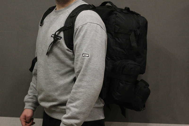 Тактический Штурмовой Военный Рюкзак с подсумками на 50-60 литров Black (1004 черный), фото №3